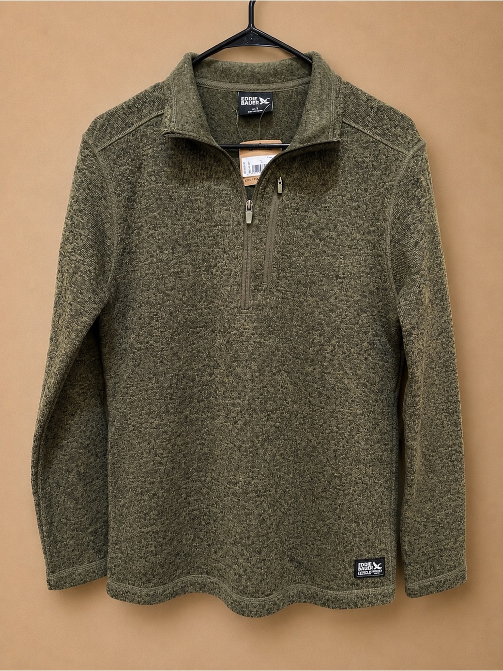 Eddie Bauer Men's Olive Green Half-Zip Knit Pullover